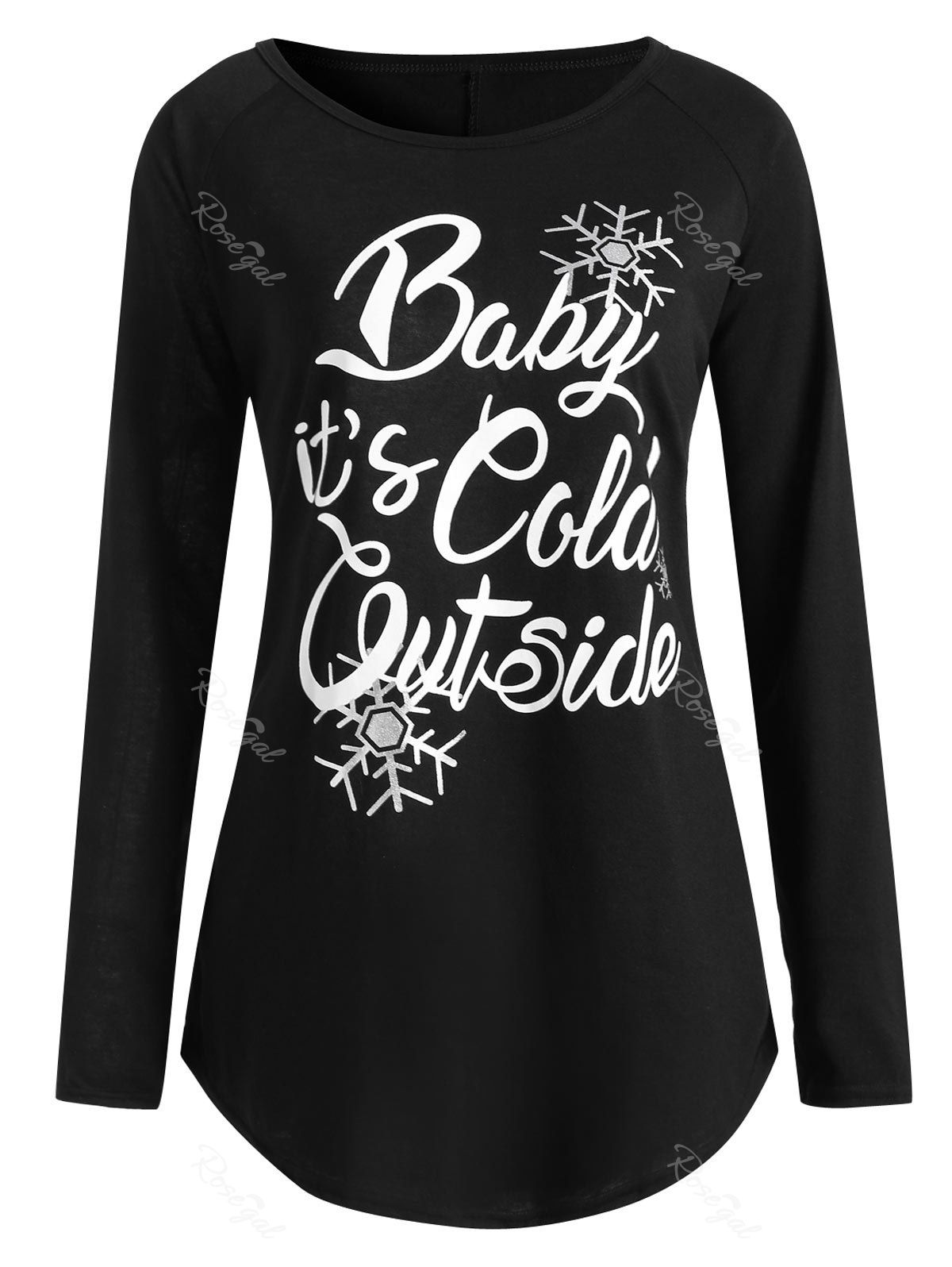 

Plus Size Baby Its Cold Outside Letter Christmas T-shirt, Black