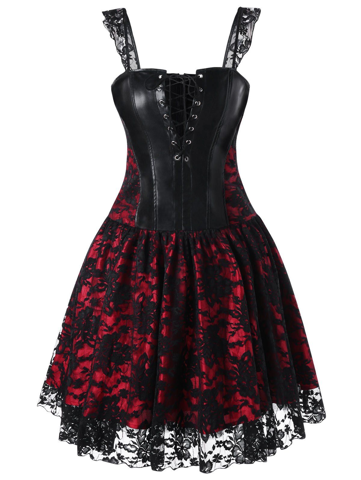 [55 OFF] Square Neck Lace Up Corset Dress Rosegal