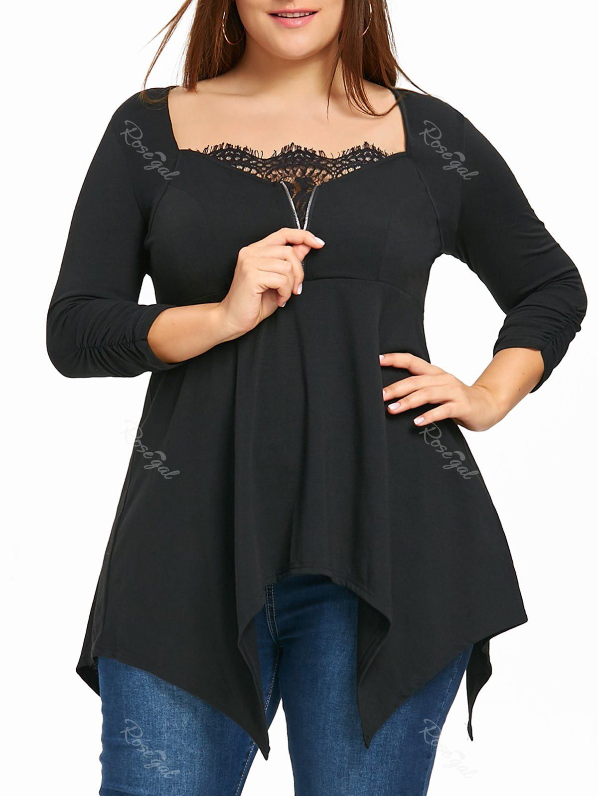 

Plus Size Square Neck Handkerchief Top, Black