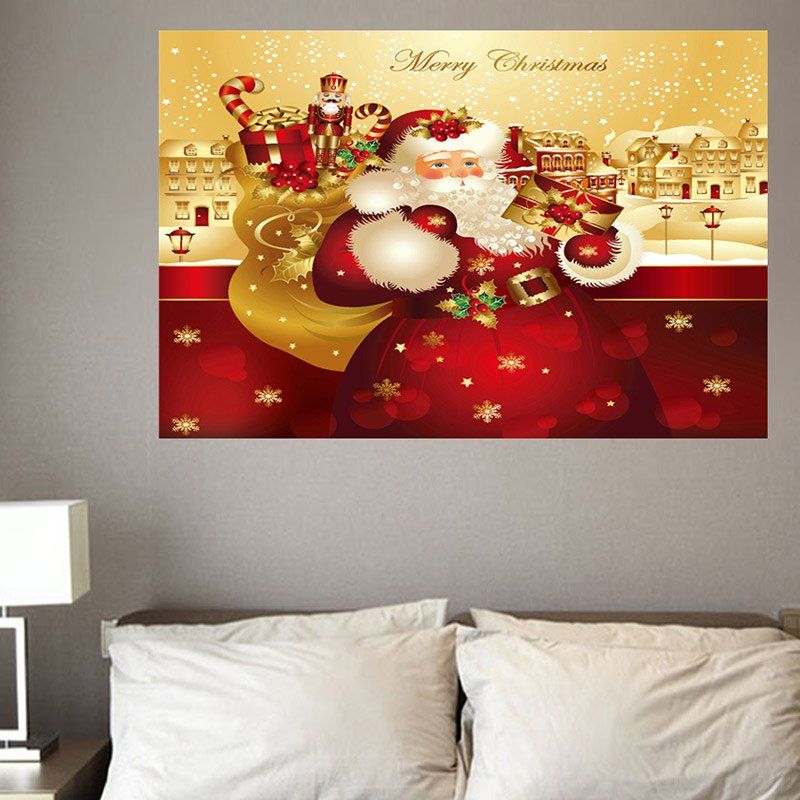 

Decorative Santa Claus With Gifts Pattern Eco-friendly Wall Sticker, Red and golden