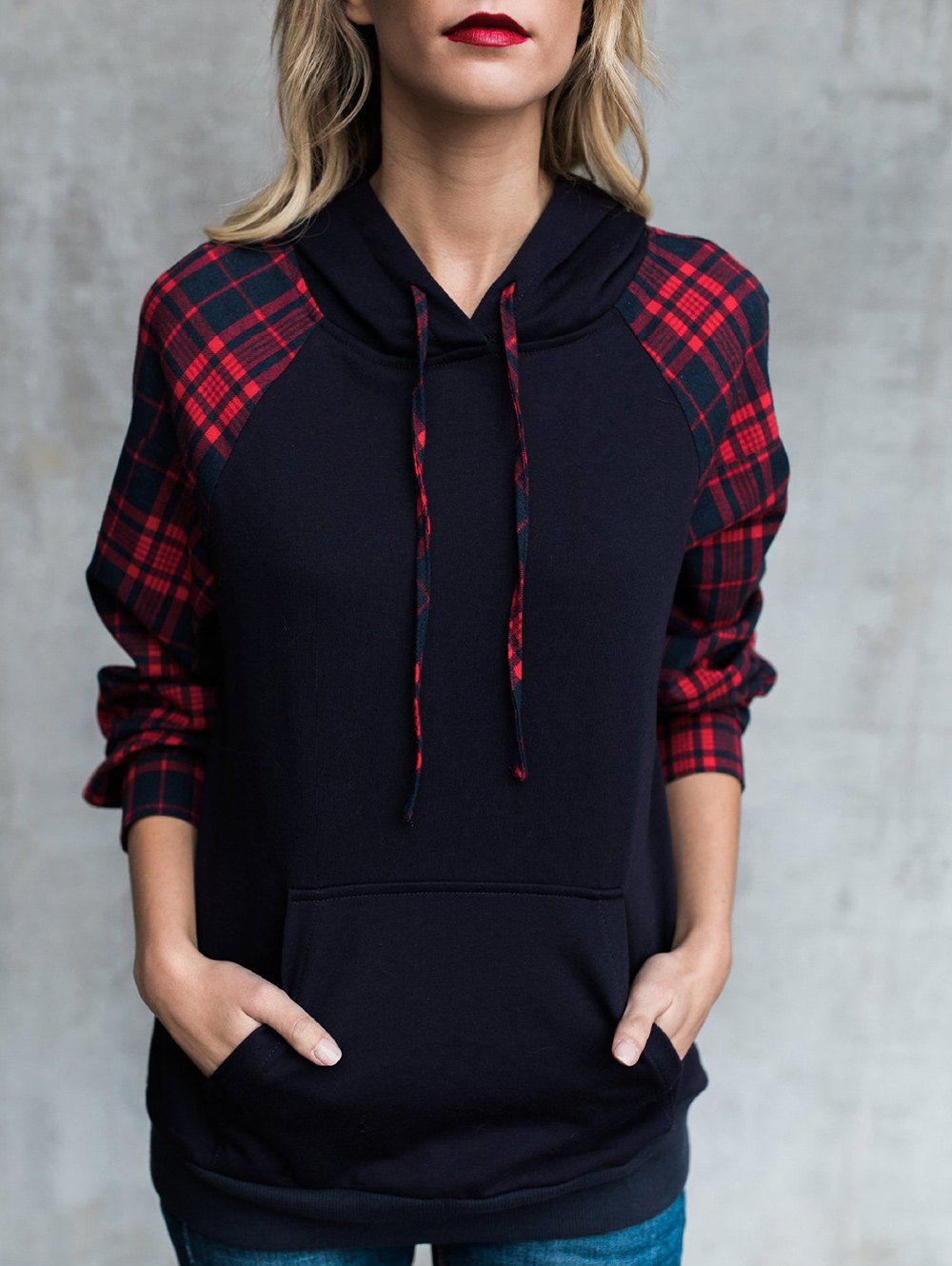 hoodie split with plaid shirt