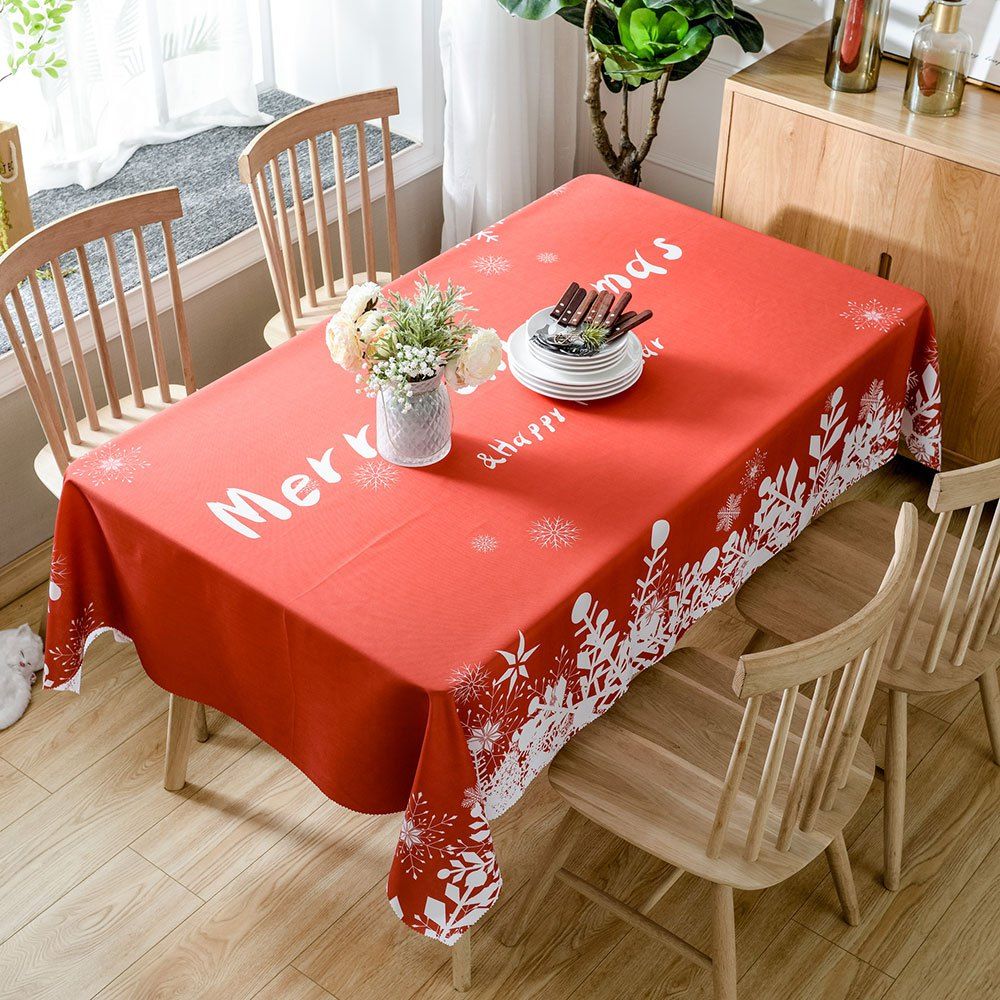 Buy Christmas Greetings Print Fabric Waterproof Table Cloth  