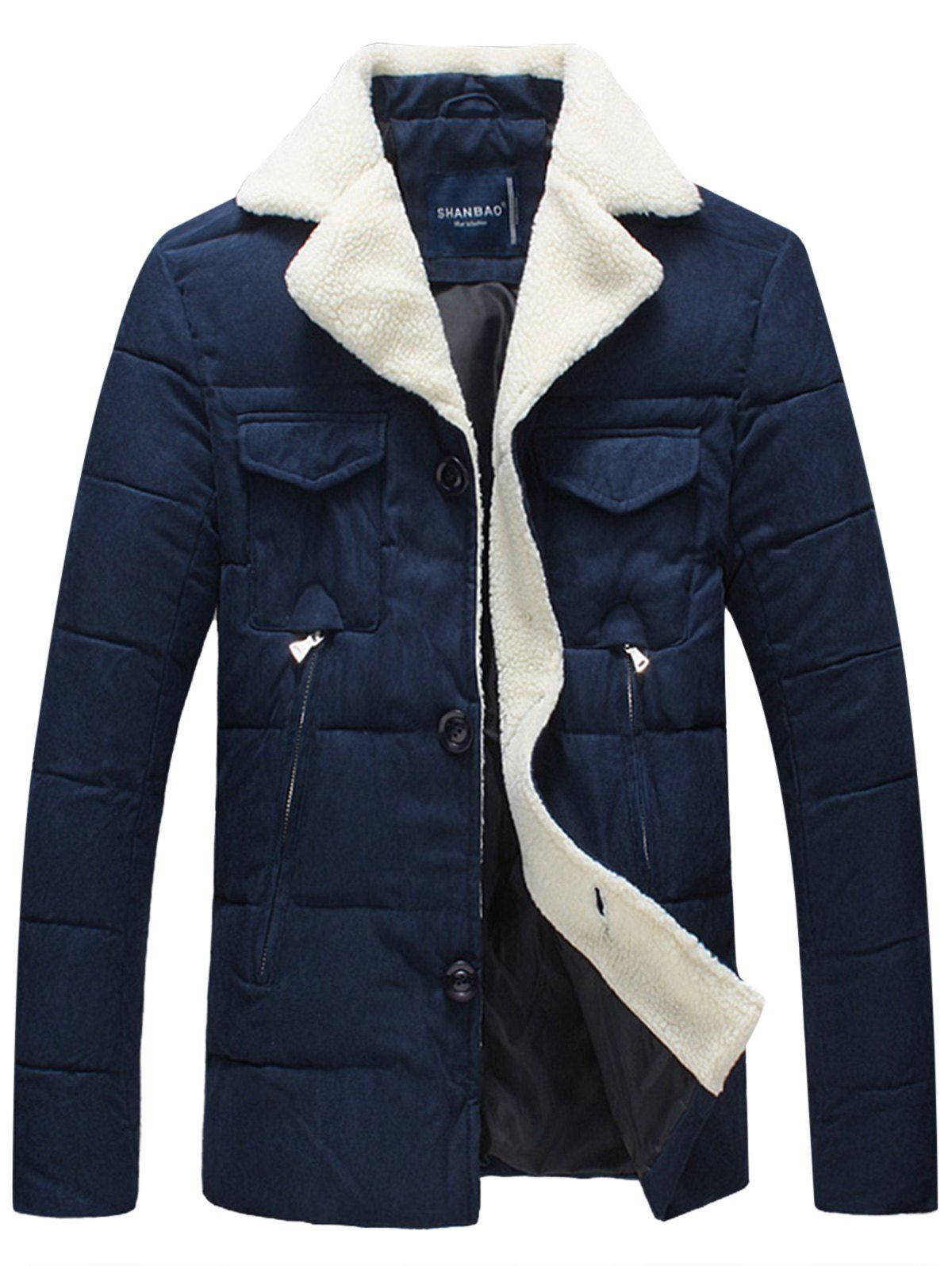 

Faux Fur Collar Padded Button Up Jacket, Blue