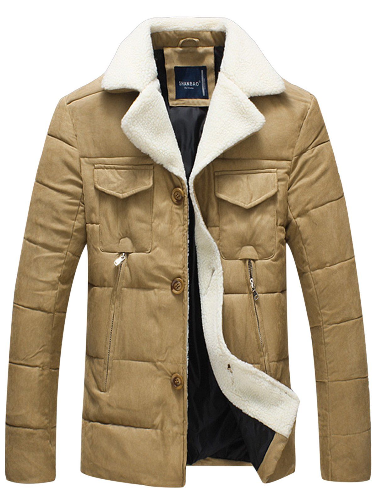 

Faux Fur Collar Padded Button Up Jacket, Khaki