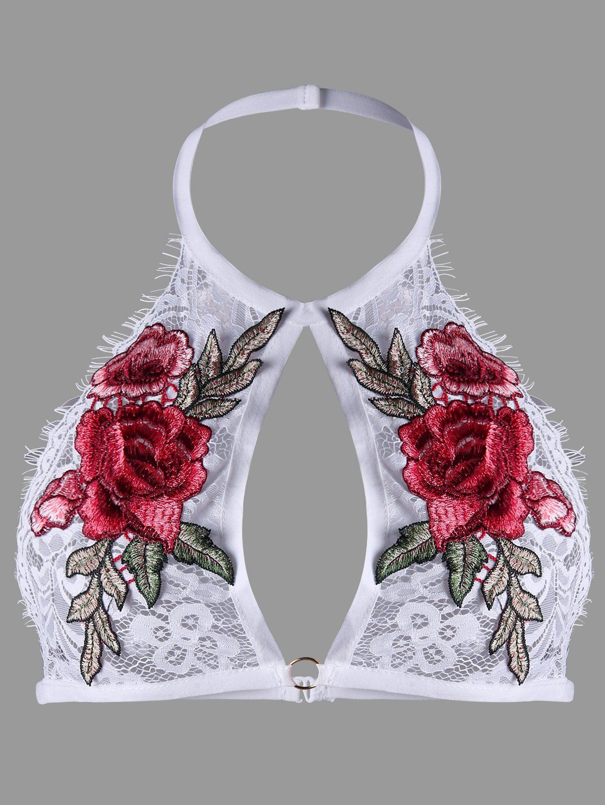 

Embroidery Halter Neck Lace Bralette, White