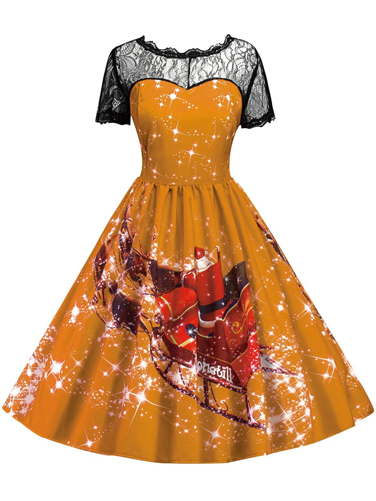 

Vintage Christmas Lace Insert Printed Pin Up Dress, Ginger