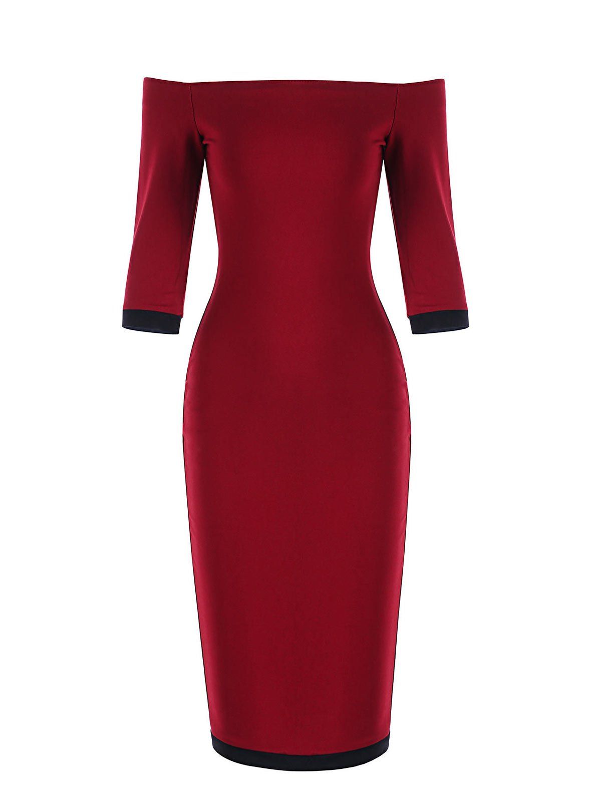 

Two Tone Off The Shoulder Bodycon Dress, Red with black