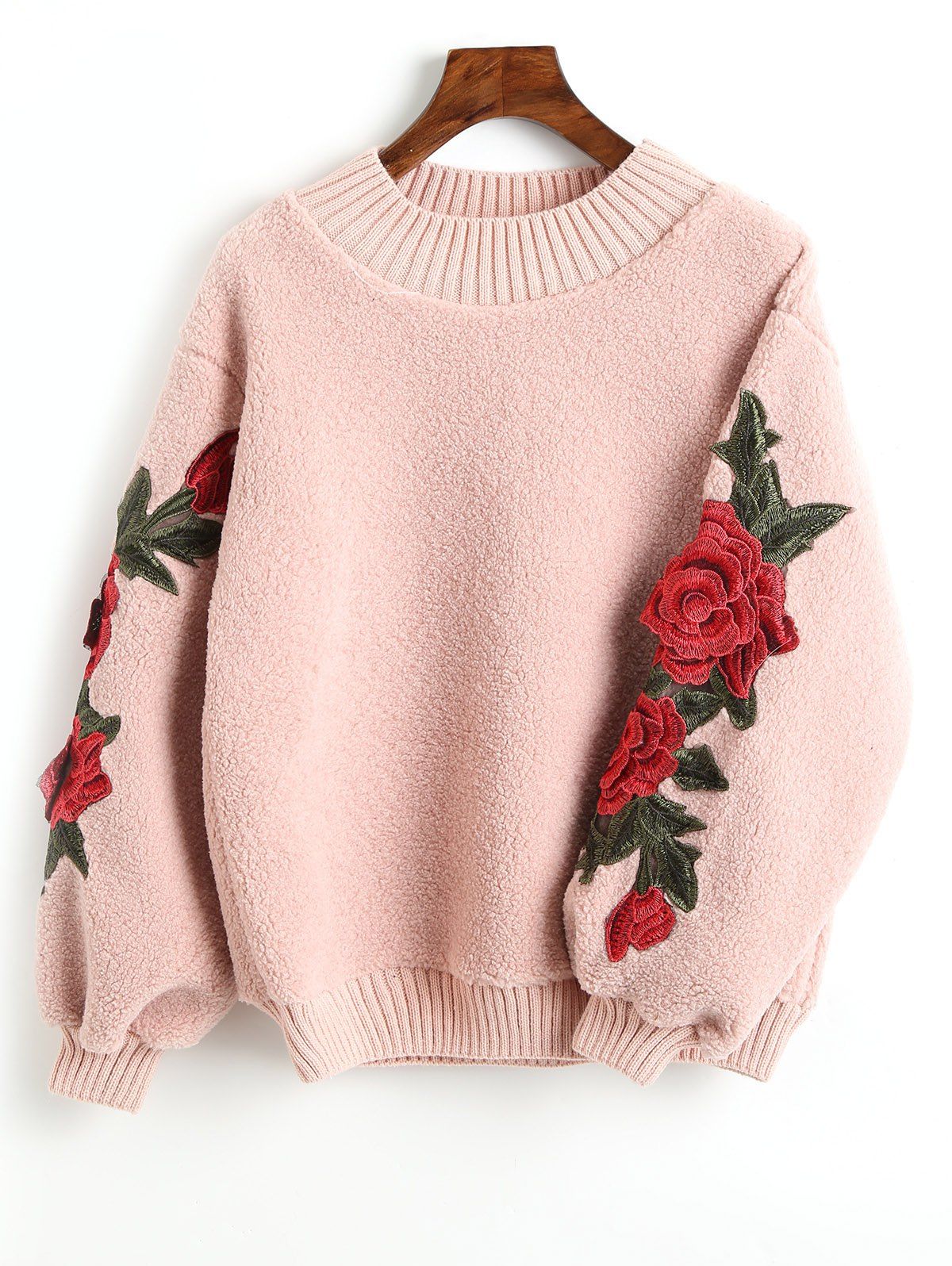 Sweat-shirt en Peau de Mouton à Applique Florale  