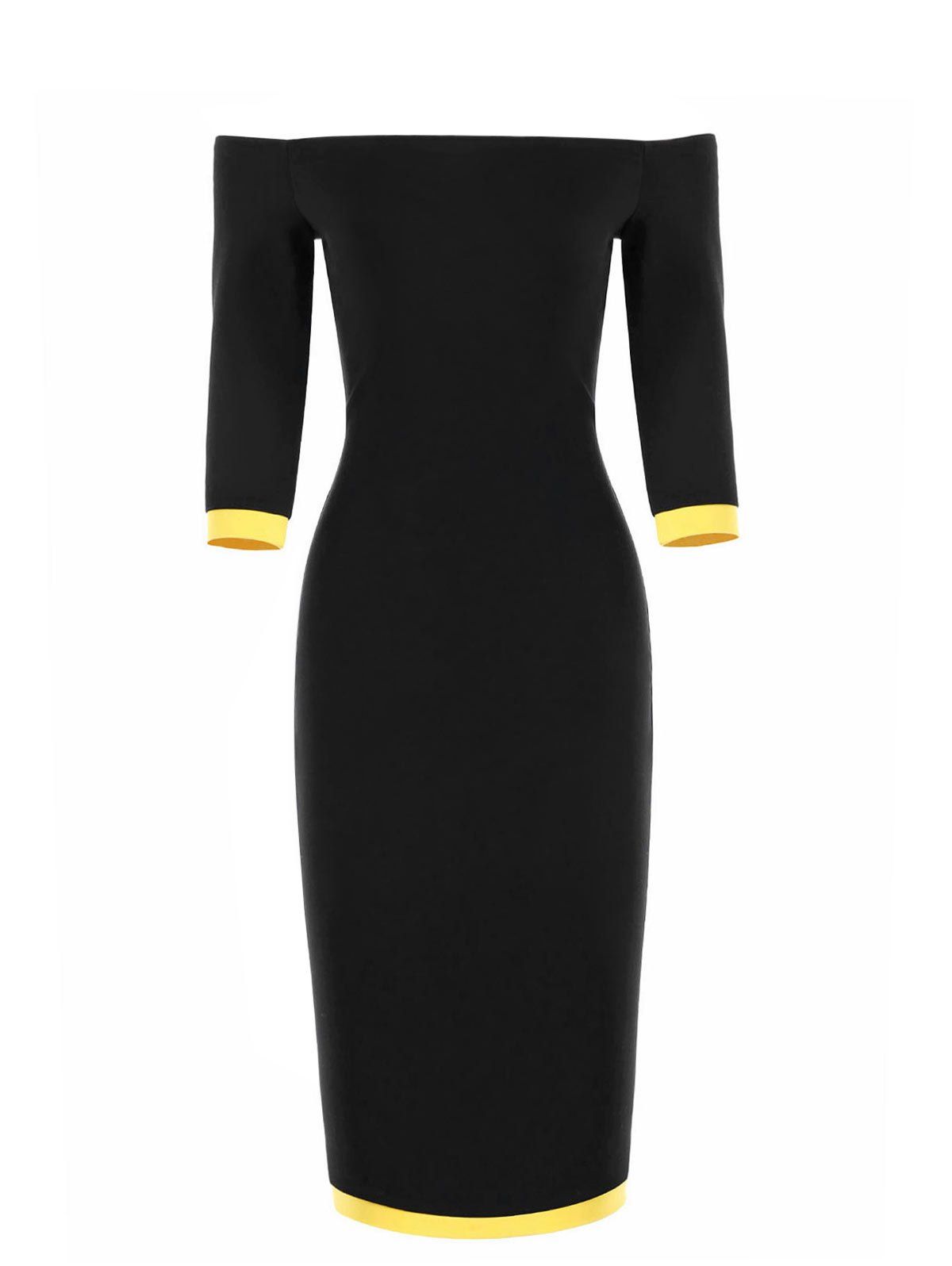

Two Tone Off The Shoulder Bodycon Dress, Yellow and black