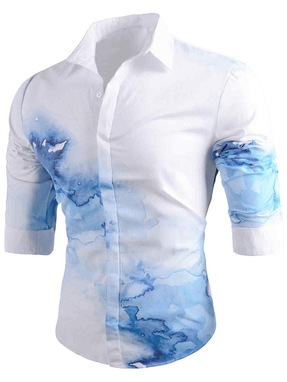 [25 OFF] Turn Down Collar Tie Dye Long Sleeve Shirt Rosegal