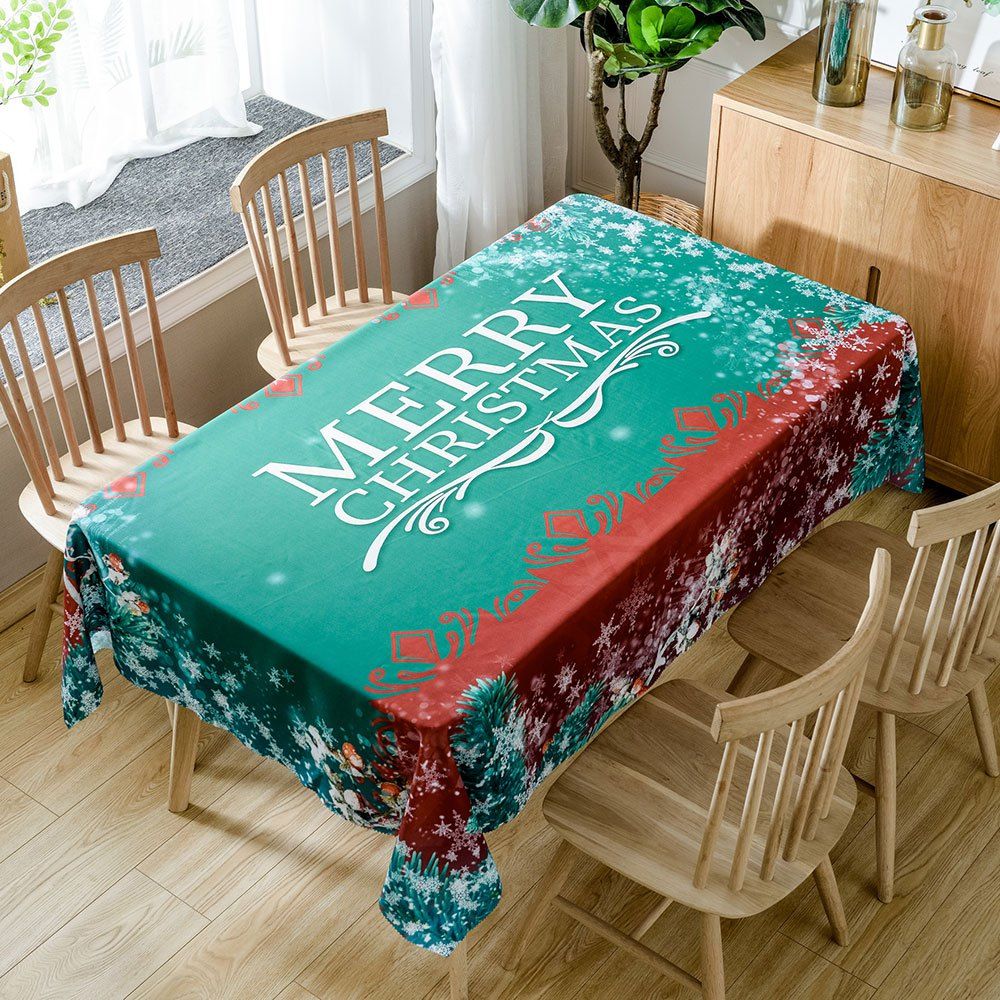 

Merry Christmas Greeting Print Fabric Waterproof Table Cloth, Green