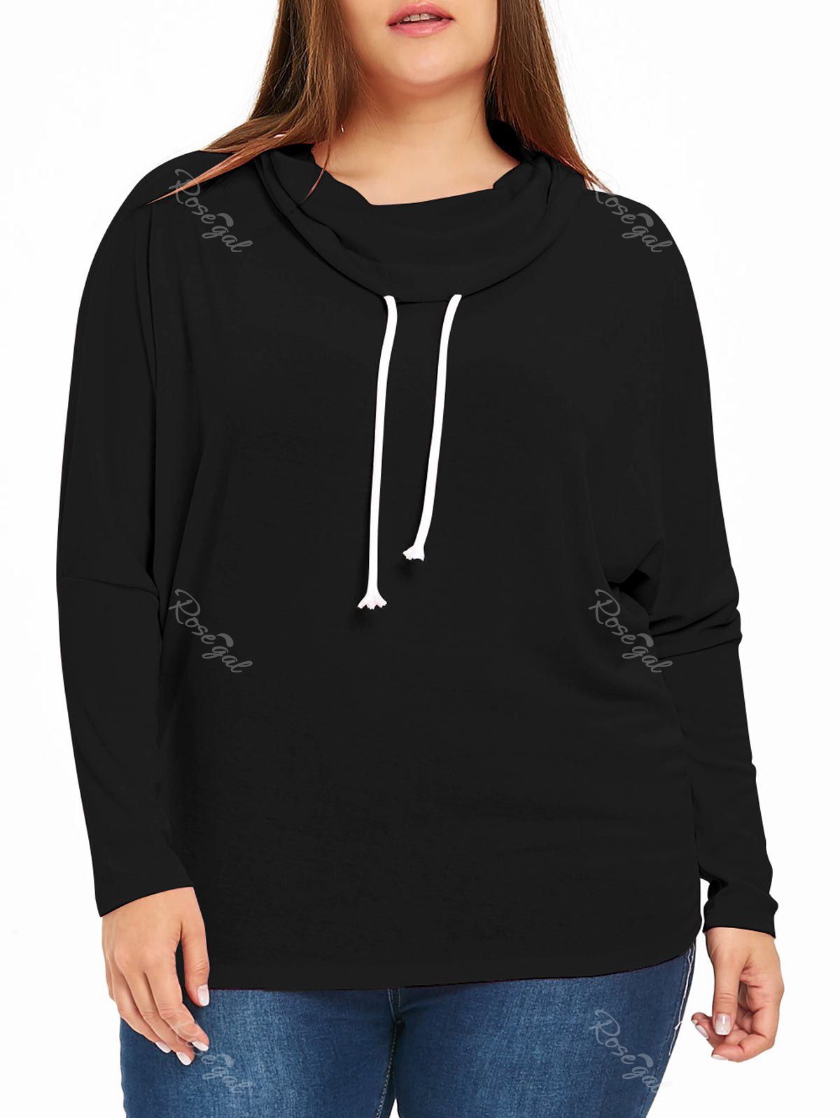 

Plus Size Cowl Neck Drawstring Sweatshirt, Black