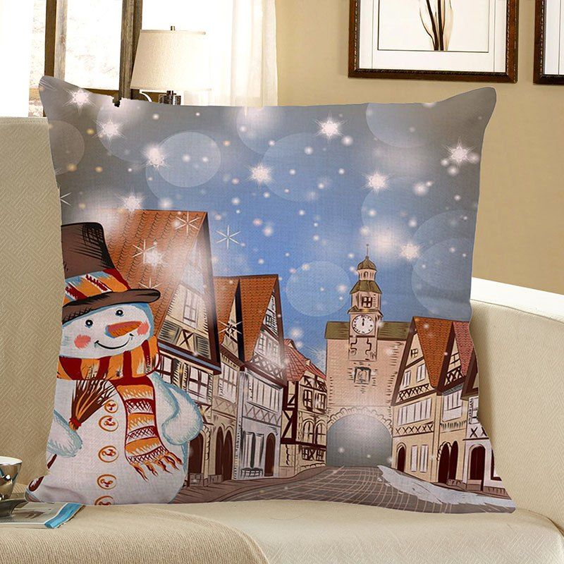 

Christmas Snowman Town Printed Pillow Case, Colorful