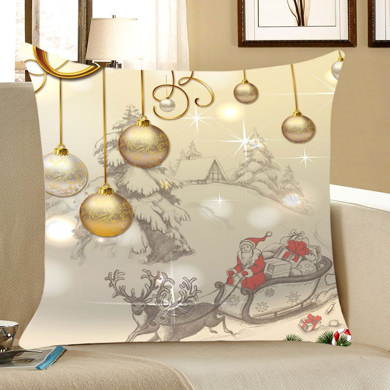 

Christmas Balls Pattern Linen Throw Pillow Case, Light gold