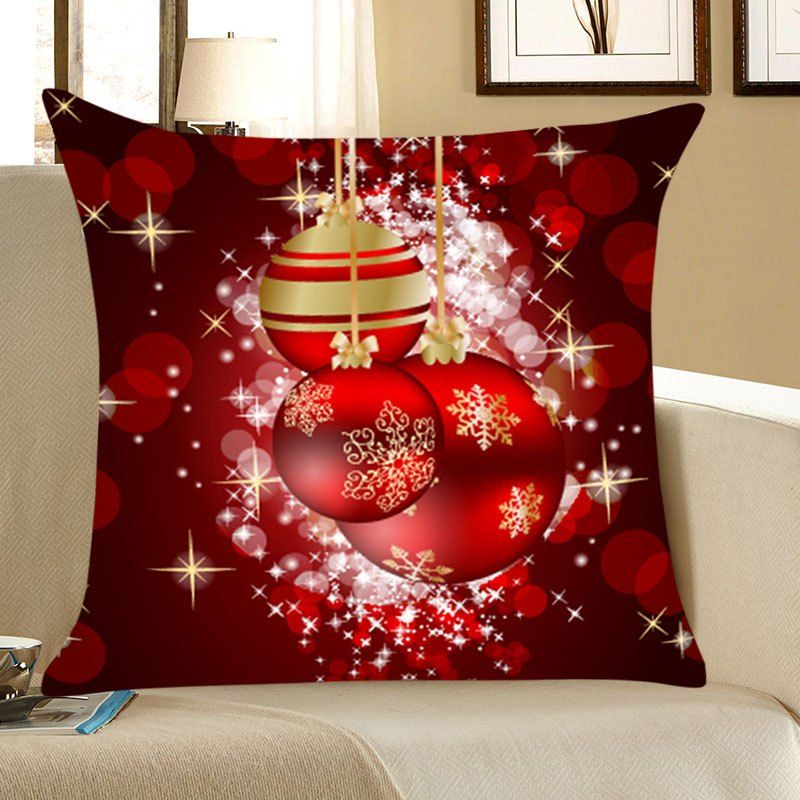 

Christmas Snowflakes Balls Pattern Throw Pillow Case, Deep red