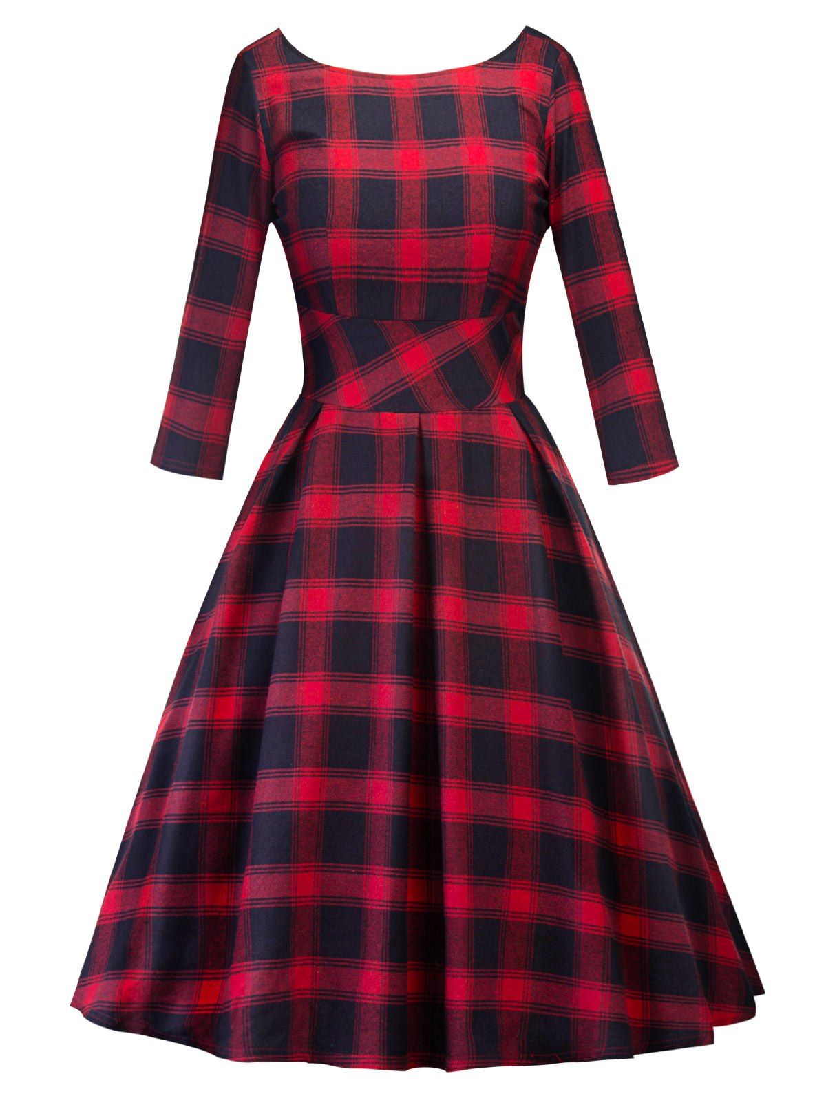 

Vintage Cut Out Plaid Fit and Flare Dress, Checked