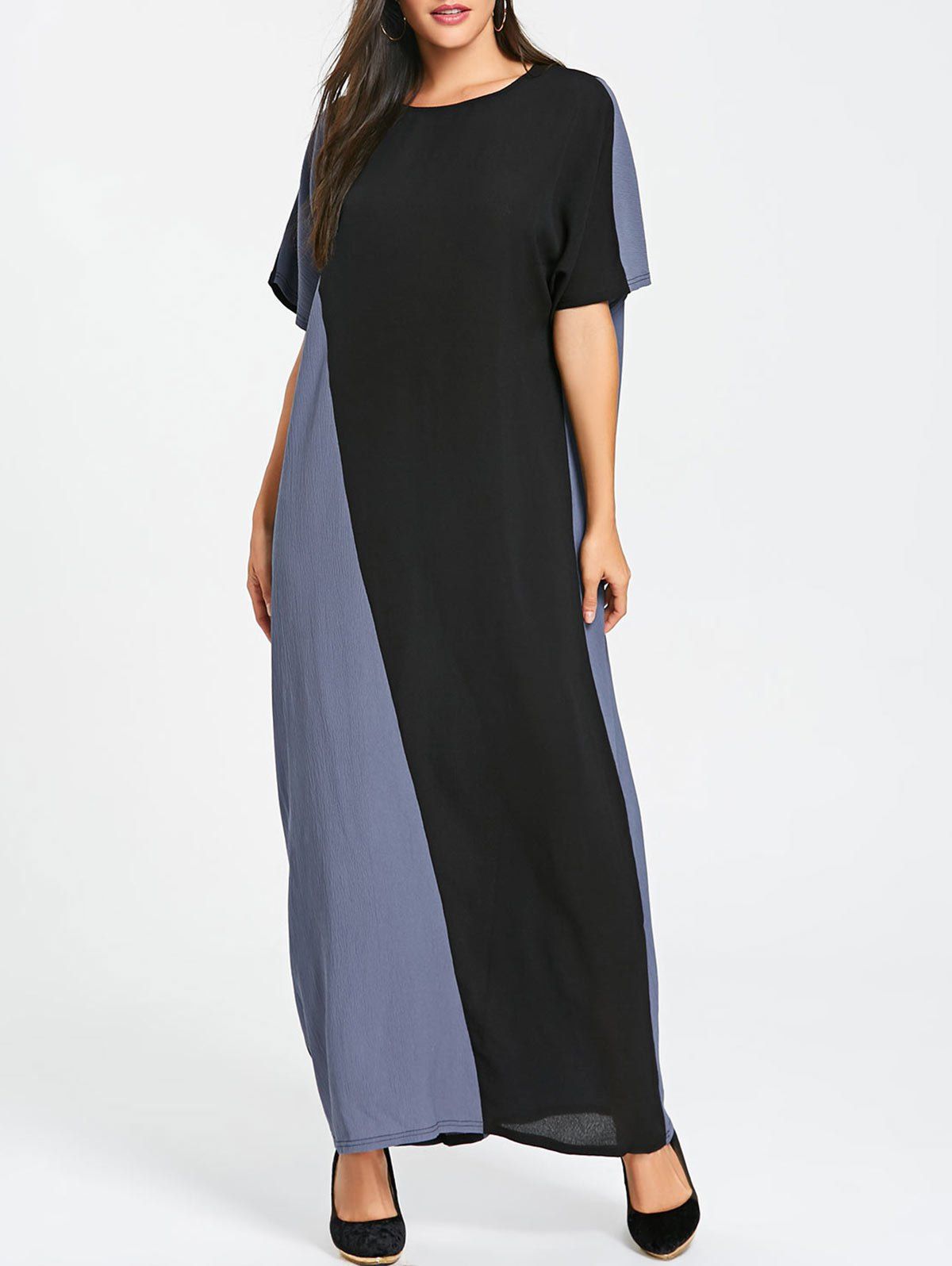 

Color Block Maxi Shift Dress, Blue and black