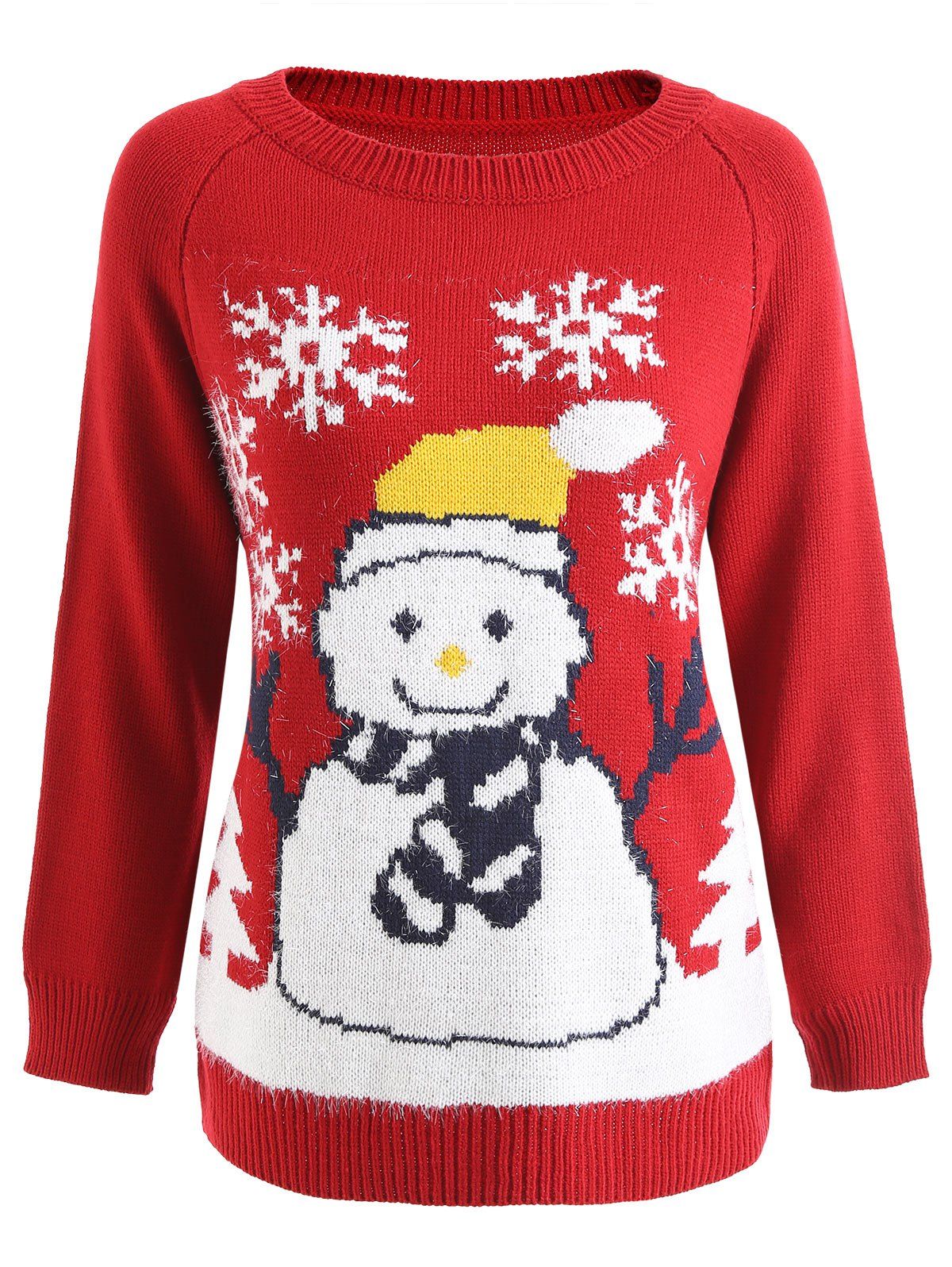 

Raglan Sleeve Snowman Graphic Christmas Sweater, Red