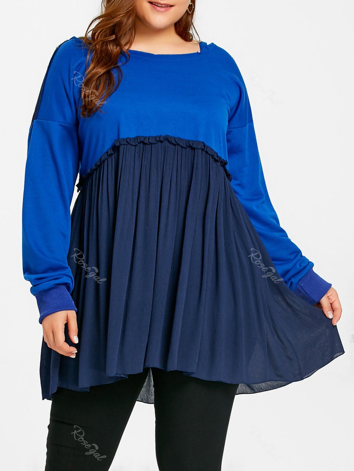 

Plus Size Crinkle Smock Hooded Top, Blue