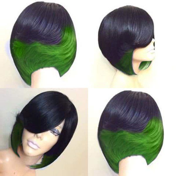

Short Side Fringe Straight Feathered Bob Synthetic Wig, Green