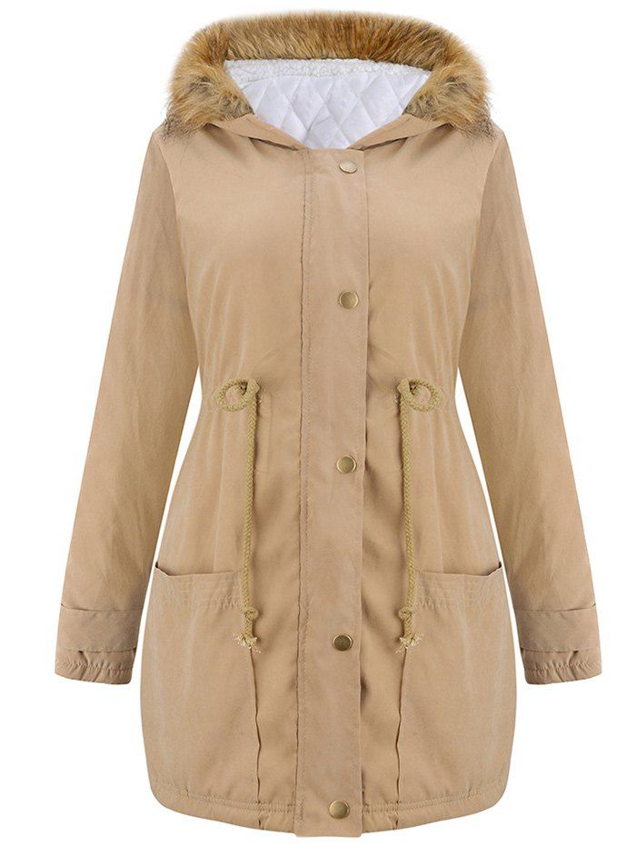 

Front Pockets Elastic Waist Anorak Coat, Khaki