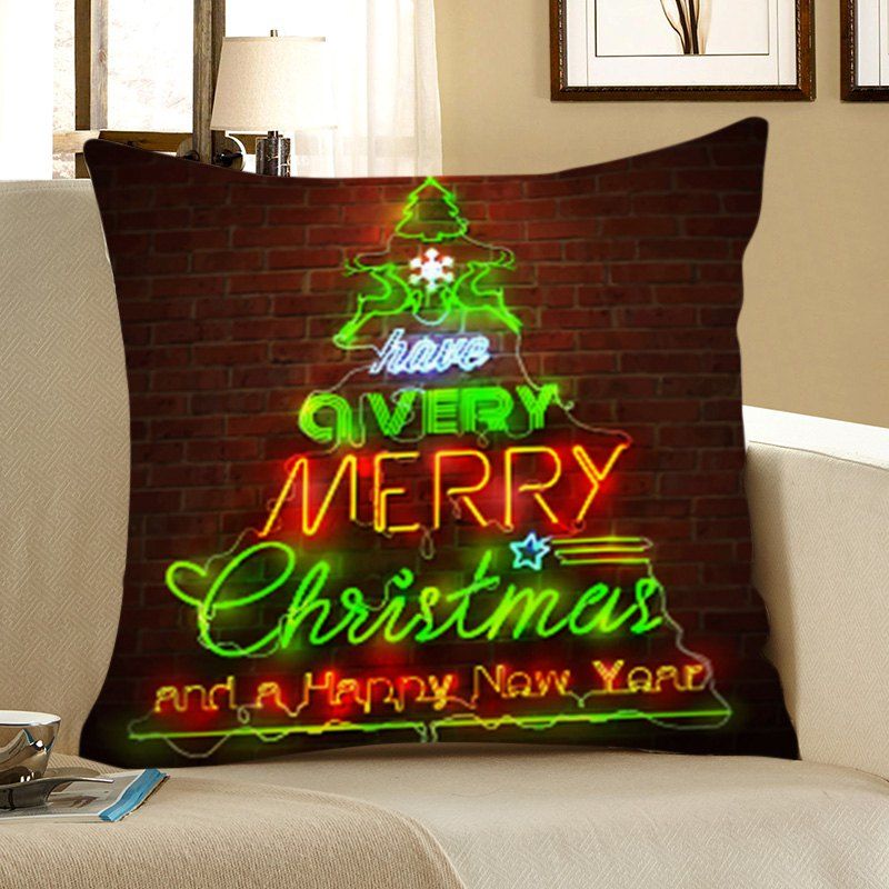 

Christmas Tree Bricks Wall Print Throw Pillow Case, Colorful