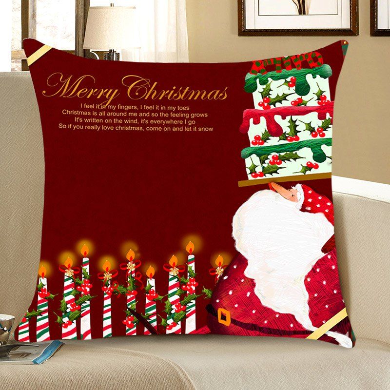 

Santa Claus Cake And Candles Printed Throw Pillow Case, Red