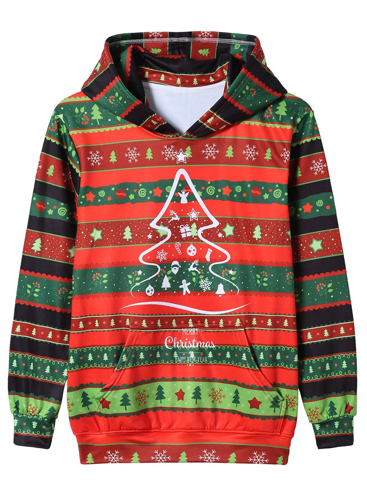 

Stripe Christmas Trees Print Pullover Hoodie, Colormix