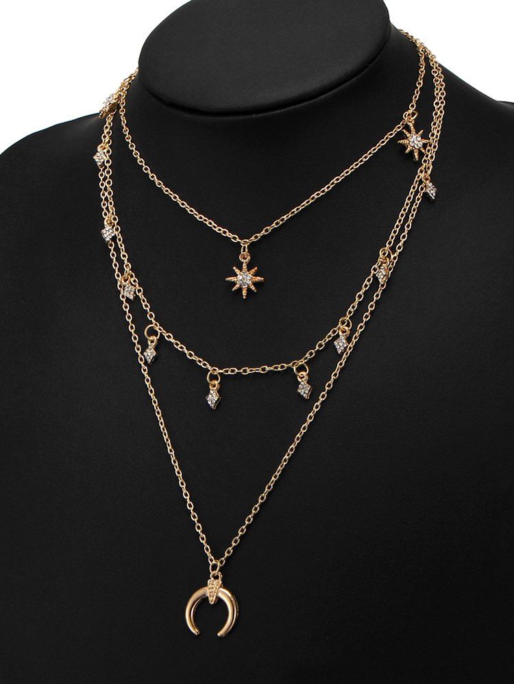 

Rhinestone Layered Tribal Moon Sun Necklace, Golden