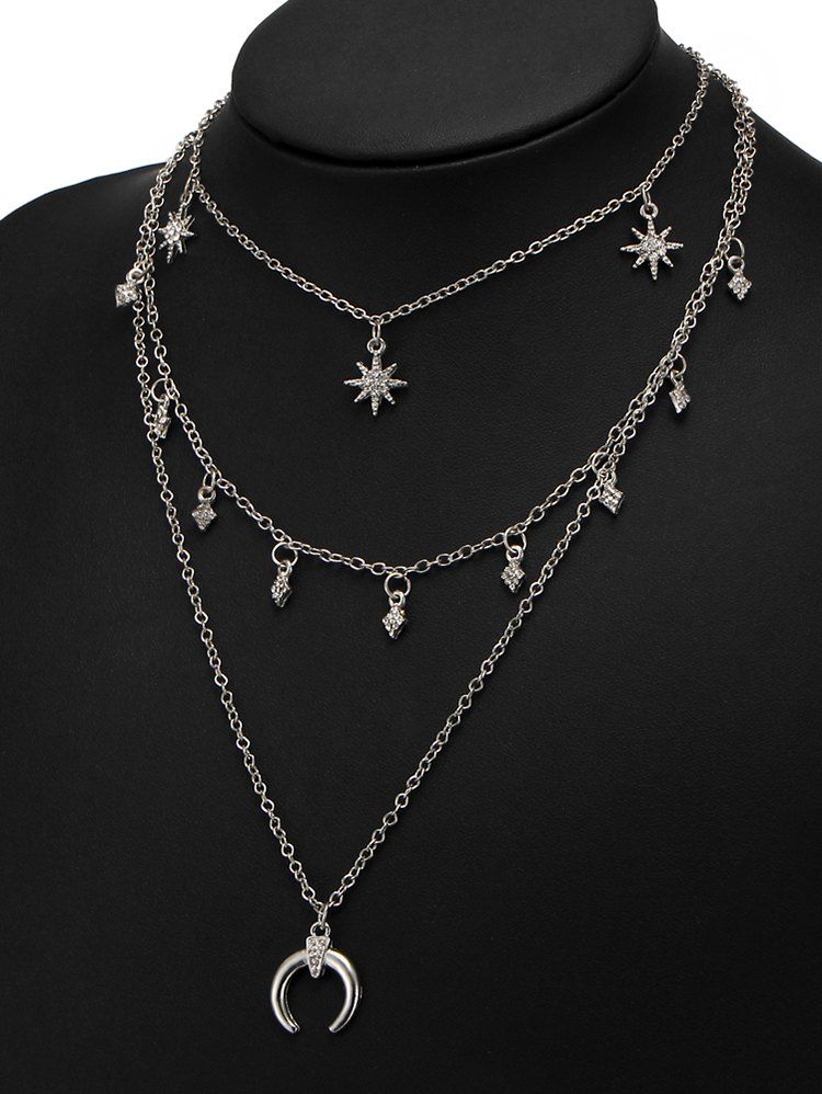 Cheap Rhinestone Layered Tribal Moon Sun Necklace  