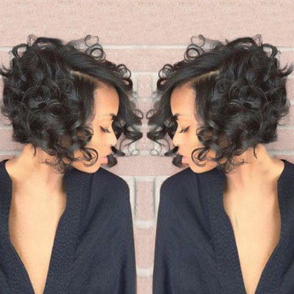 

Side Parting Short Fluffy Curly Synthetic Wig, Black