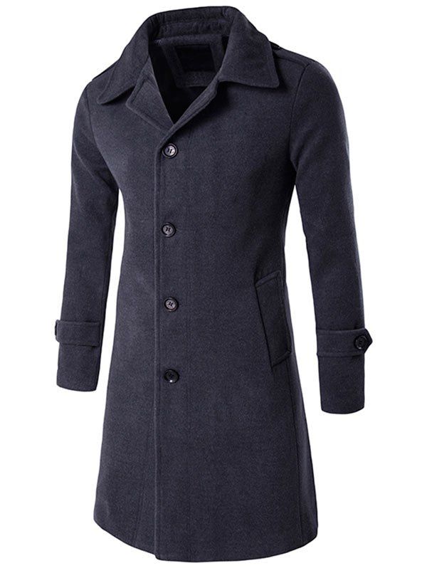 

Epaulet Single Breasted Long Wool Blend Coat, Deep gray
