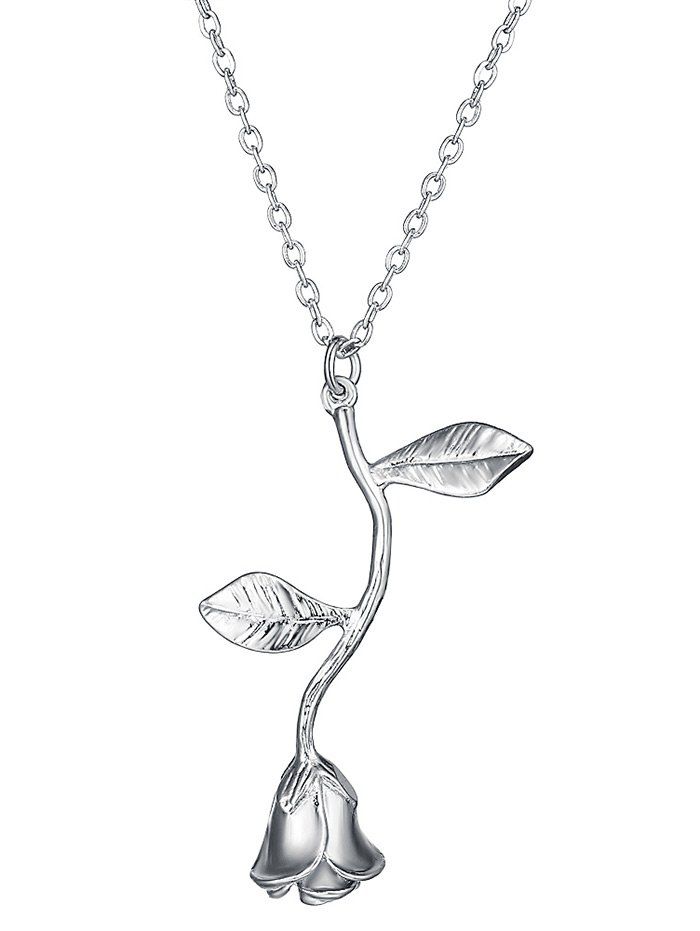 

Rose Flower Alloy Pendant Necklace, Silver