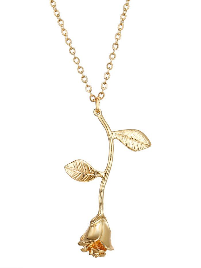 

Rose Flower Alloy Pendant Necklace, Golden