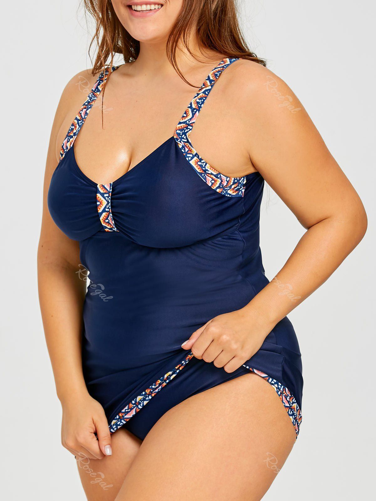 

Tribal Bow Plus Size Blouson Tankini Set, Purplish blue