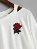Rose Embroidered Patches Cold Shoulder Sweatshirt -  