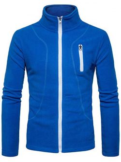 Plain Zip Up Fleece Jacket - BLUE - S