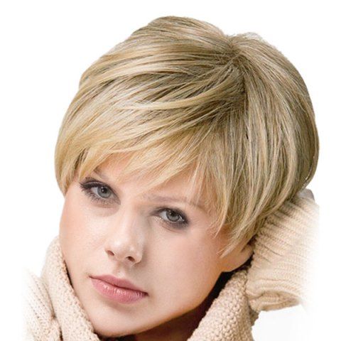 affordable short inclined bang wavy colormix capless synthetic wig