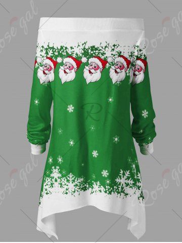 

Christmas Plus Size Off The Shoulder Asymmetric Top, Green