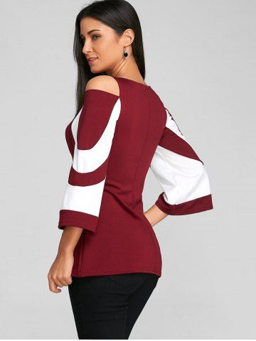 

Two Tone Cold Shoulder Blouse, Burgundy
