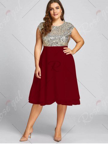 

Flounce Plus Size Sparkly Sequin Cocktail Dress, Red