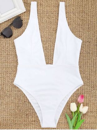 Plunging Neck High Leg One-piece Swimwear