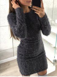 robe pull avec manche fourrure