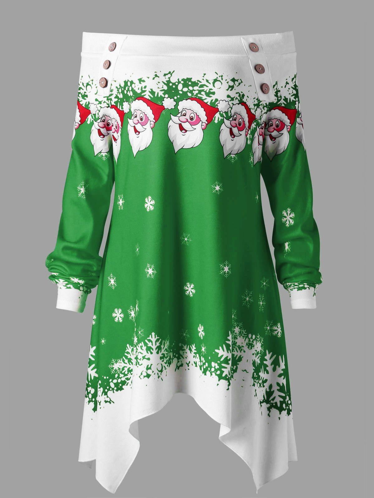 

Christmas Plus Size Off The Shoulder Asymmetric Top, Green
