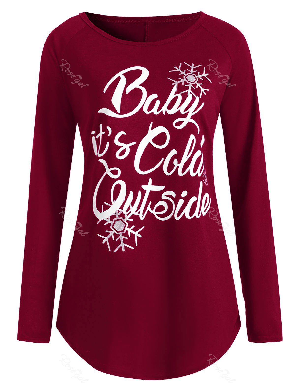 

Plus Size Baby Its Cold Outside Letter Christmas T-shirt, Deep red