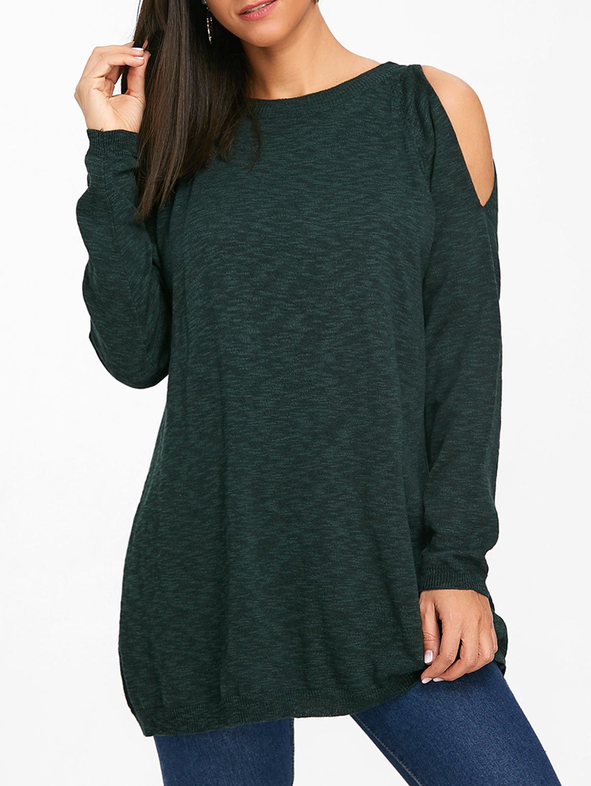 

Cold Shoulder Chiffon Insert Tunic Knitwear, Blackish green