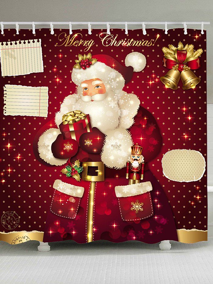 

Christmas Bell Santa Claus Patterned Showerproof Bathroom Curtain, Colorful