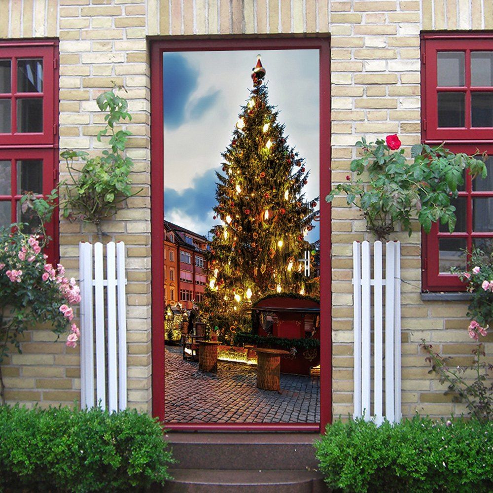 70 Off Christmas Pine Tree Pattern Door Cover Stickers Rosegal Pine Tree Pattern Door Cover Stickers