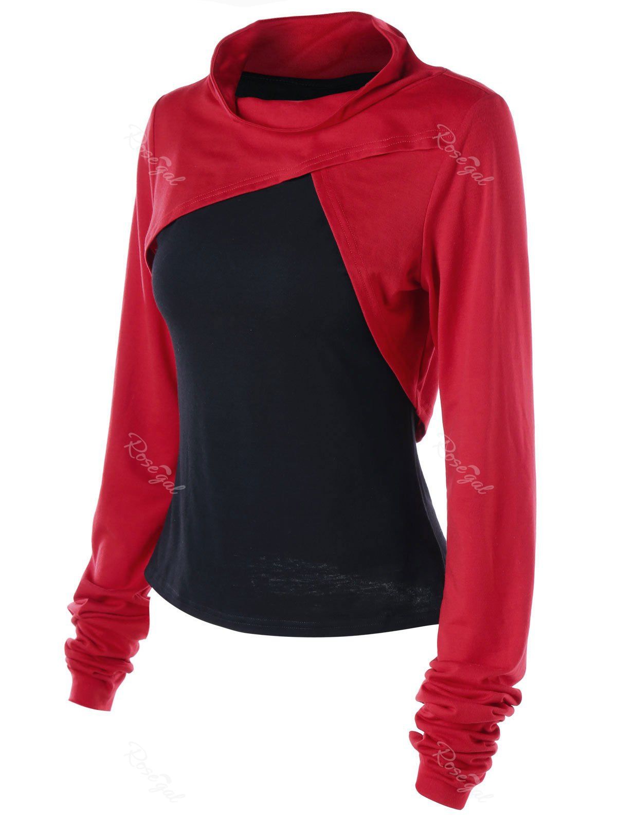 

Plus Size Thumb Holes Two Tone Top, Red with black