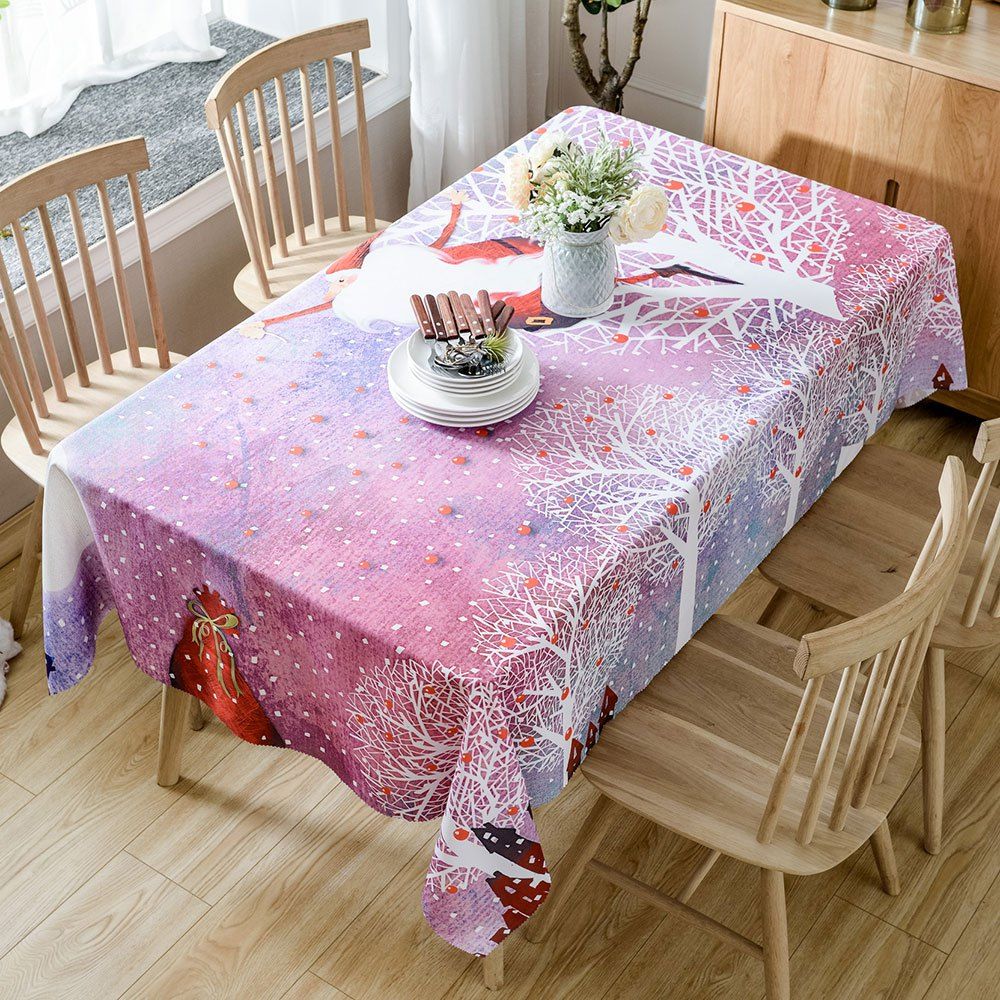 [49% OFF] Christmas Trees Santa Print Fabric Waterproof Tablecloth ...